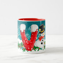 Kerstmis Snowman Initiaal Letter Monogram Mok