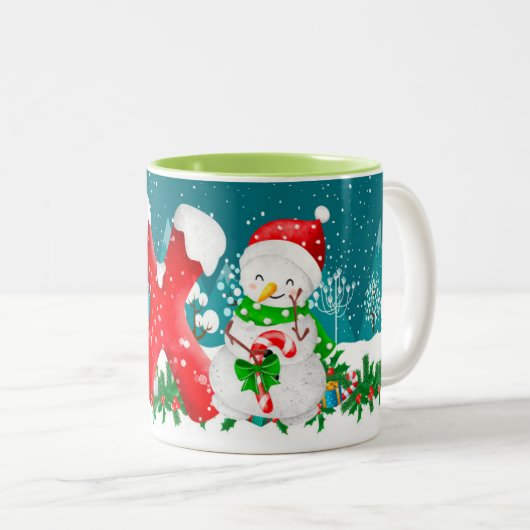 Kerstmis Snowman Initiaal Letter Monogram Mok (Voorkant rechts)