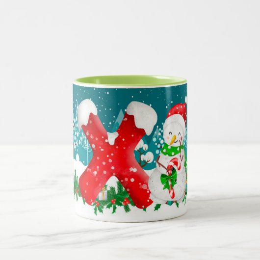 Kerstmis Snowman Initiaal Letter Monogram Mok (Center)