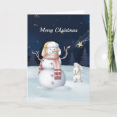 Kerstmis Snowman Rabbit Star Waterverf Night Feestdagen Kaart (Voorkant)