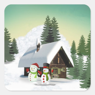 Kerstmis Snowman Scene Vierkante Sticker