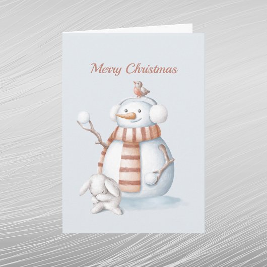 Kerstmis Snowman Snowball Rabbit Waterverf Feestdagen Kaart