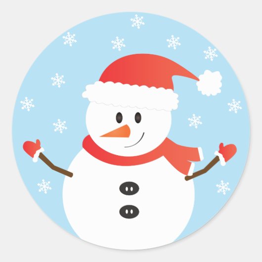 Kerstmis Snowman Snowflakes Red Ronde Sticker (Voorkant)
