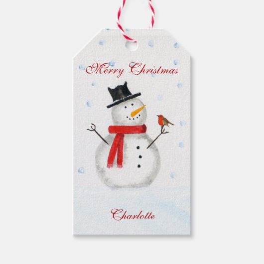 Kerstmis Snowman Waterverf Gift Labels Cadeaulabel (Voorkant)