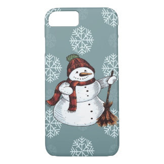 Kerstmis Snowman wit rood & grijs iPhone 8/7 Hoesje