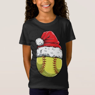 Kerstmis Softball Bal Santa Hoed Xmas Catcher Pit T-shirt