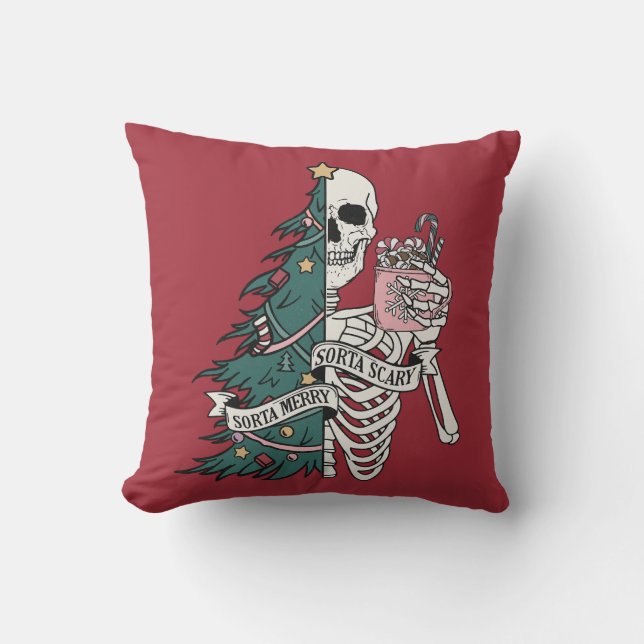 Kerstmis Sorta Scary Sorta Merry Funny Skeleton Kussen (Voorkant)