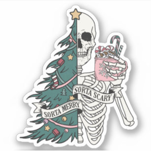 Kerstmis Sorta Scary Sorta Merry Funny Skeleton Sticker
