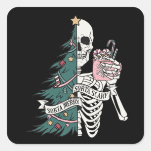 Kerstmis Sorta Scary Sorta Merry Funny Skeleton Vierkante Sticker