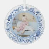 Kerstmis - Speciaal Blauw Witte Wreatfoto Glas Ornament (Voorkant)