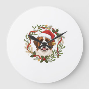 Kerstmis St Bernard Honden Santa Hoed Krans Grote Klok