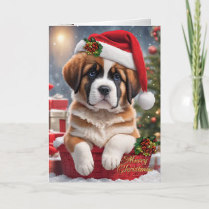 Kerstmis St. Bernard puppy in een mand Feestdagen Kaart