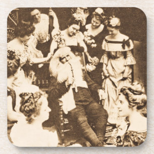 Kerstmis stereoview van kerstman en de dames in vi bier onderzetter