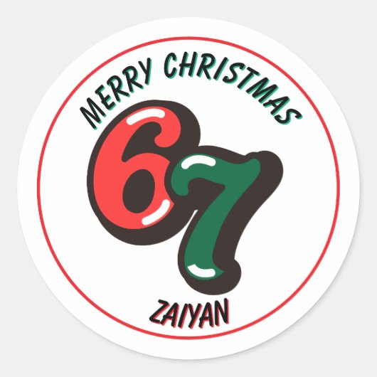 Kerstmis Sticker Nummers 6 & 7 Aangepaste Naam (Voorkant)