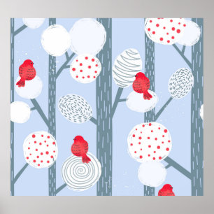 Kerstmis stiervinken, bomen,  bos. poster