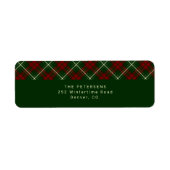 Kerstmis stijlvol rood groen plaid retouradres etiket (Voorkant)