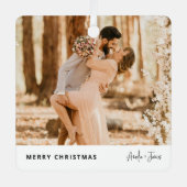 Kerstmis Stijlvolle Moderne Trendy Fotokoppel Metalen Ornament (Voorkant)