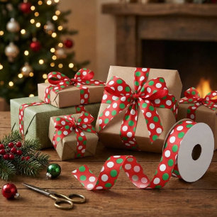 Kerstmis Stippen Rood wit en Groen Satin Ribbon Lint