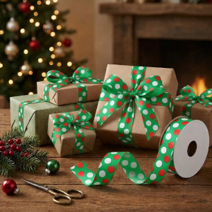 Kerstmis Stippen Rood wit en Groen Satin Ribbon Lint