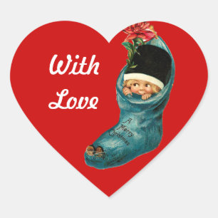 Kerstmis stoppen en klein kind, rood hart sticker