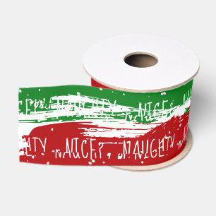 Kerstmis STOUT of BRAAF tekst met sneeuwvlokken Grosgrain Lint