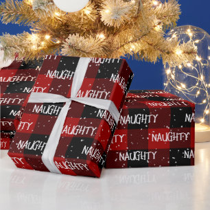 Kerstmis STOUTE tekst op buffelplaid Cadeaupapier
