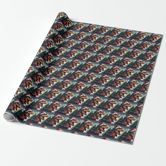 Kerstmis T-Rex 1 Cadeaupapier (Uitgerold)