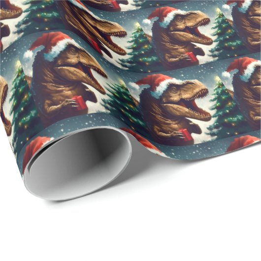 Kerstmis T-Rex 1 Cadeaupapier (Rol Hoek)
