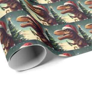 Kerstmis T-Rex 4 Cadeaupapier