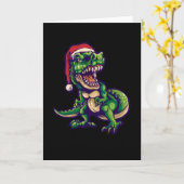 Kerstmis T-rex Dinosaur | Ontwerp van Dinosaur Kaart (Gele Bloem)