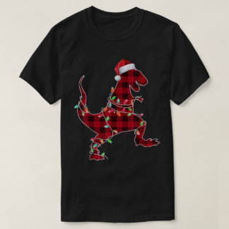 Kerstmis T-Rex Lichtjes in Schotlandse Ruit T-shirt