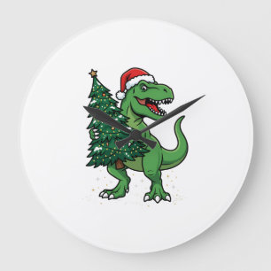 Kerstmis T-Rex met Kerstboom Grote Klok
