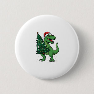 Kerstmis T-Rex met Kerstboom Ronde Button 5,7 Cm