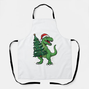 Kerstmis T-Rex met Kerstboom Schort