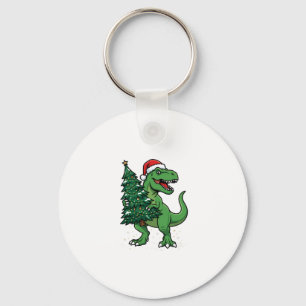 Kerstmis T-Rex met Kerstboom Sleutelhanger