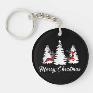 Kerstmis T-shirt voor vrouwen Buffalo Plaid Hert Sleutelhanger