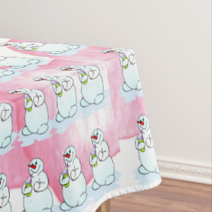Kerstmis tafelkleed, dorstige sneeuwman roze harte tafelkleed