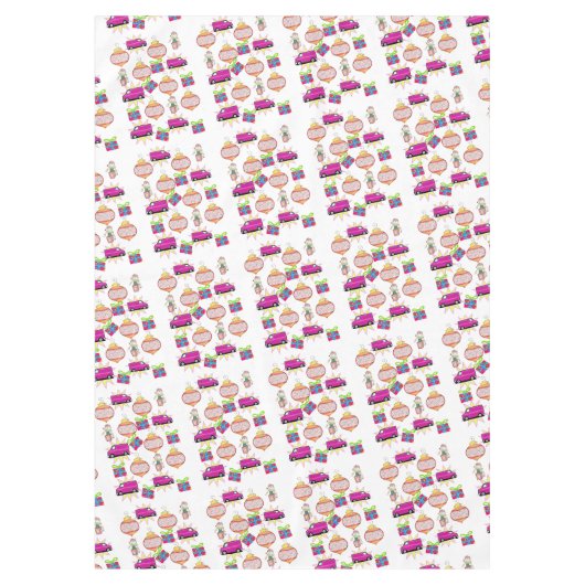 Kerstmis tafelkleed, roze klokken auto's tafelkleed (Voorkant)