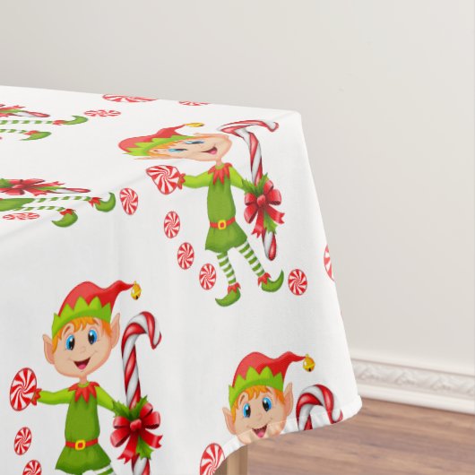 Kerstmis tafelkleed, vrolijk, elf pepermunt tafelkleed (Voorbeeld)