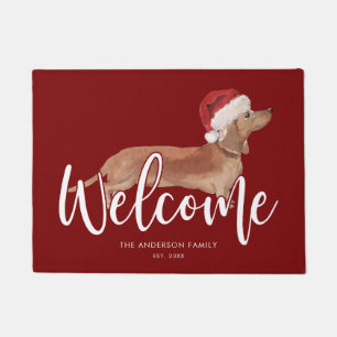 Kerstmis Tan Dachshund, persoonlijk rood Deurmat
