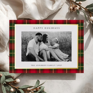 Kerstmis Tartan Geruite Tweezijdige Gezinsfoto Folie Feestdagenkaart