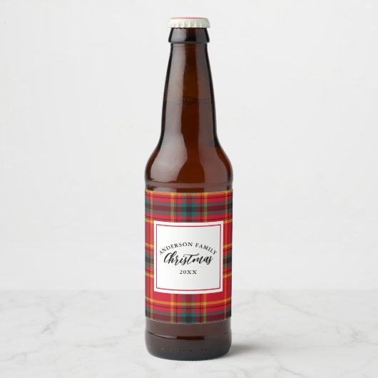 Kerstmis Tartan Plaid Familienaam Jaar Bier Etiket (Voorkant)