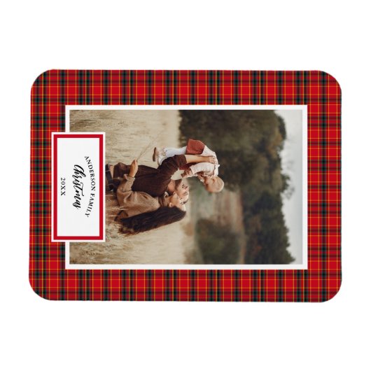 Kerstmis Tartan Plaid Familienaam Jaar Magneet (Horizontaal)