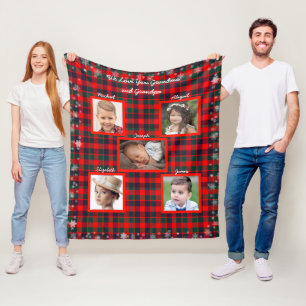 Kerstmis, Tartan Pset, Snowflakes, Familie Foto's Fleece Deken