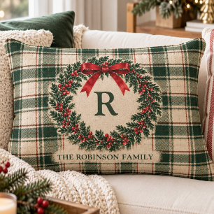 Kerstmis Tartan Schotland Geruite Monogram Achtern Accent Kussen