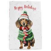 Kerstmis teckel in sneeuwvlokken medium cadeauzakje (Voorkant)