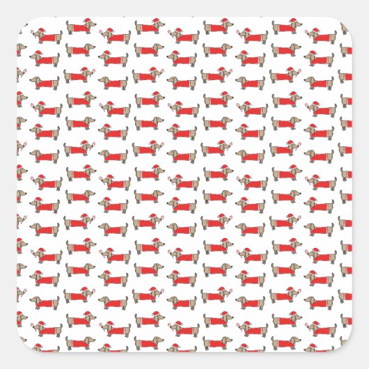 Kerstmis teckel patroon vierkante sticker (Voorkant)