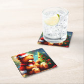 Kerstmis Teddy Bear 1 Vierkante Kartonnen Onderzetter (Insitu)