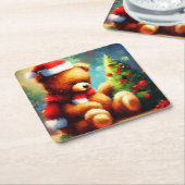 Kerstmis Teddy Bear 1 Vierkante Kartonnen Onderzetter (Schuin)
