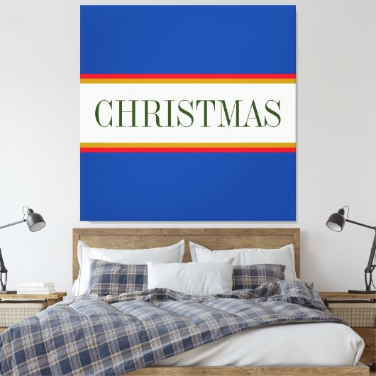 KERSTMIS Tekst Feestelijke Alpine Blauw Witte Stre Canvas Afdruk (Insitu (Slaapkamer))